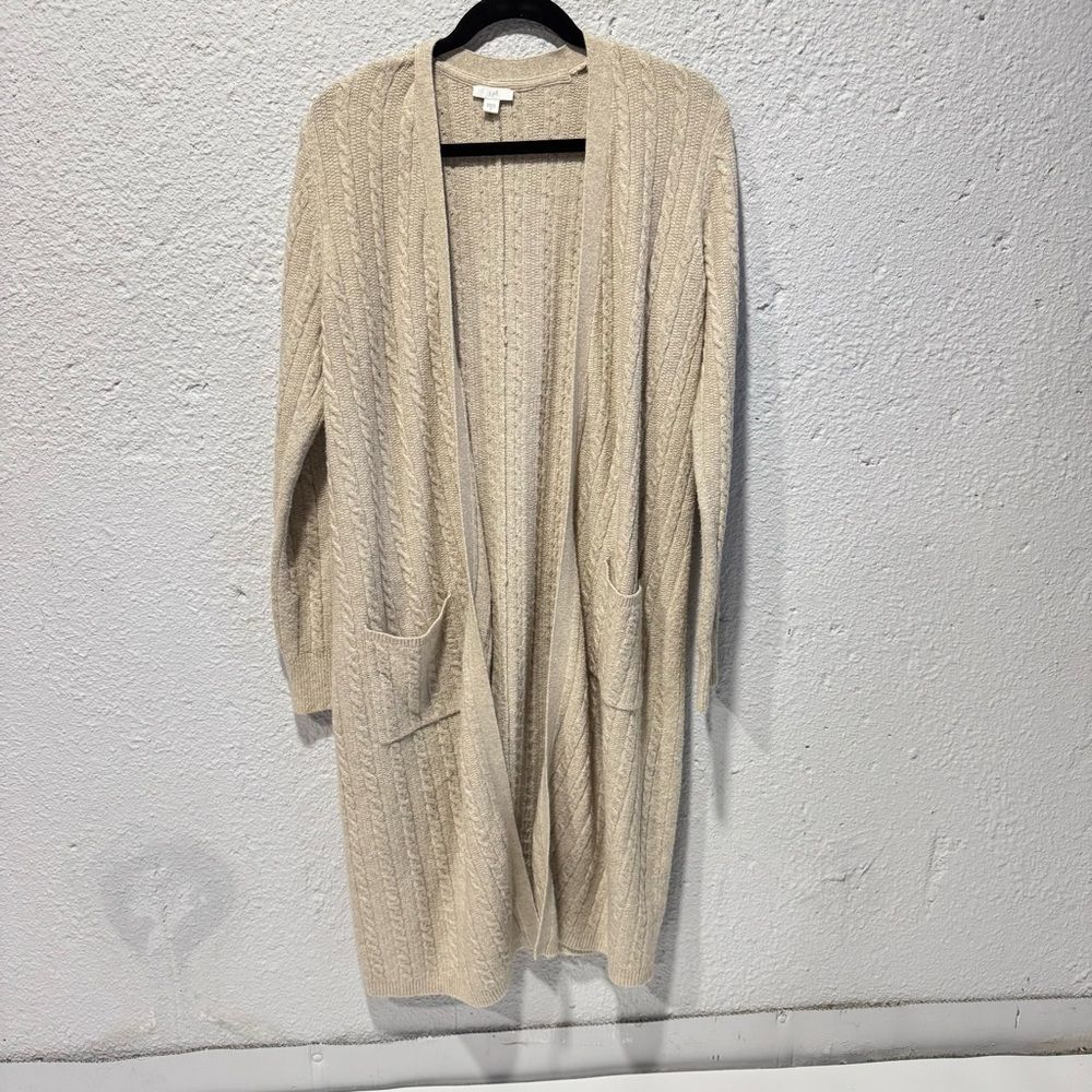 J.Jill Women's Cream Open-Front Cotton Long Line Cardigan Sweater Medium